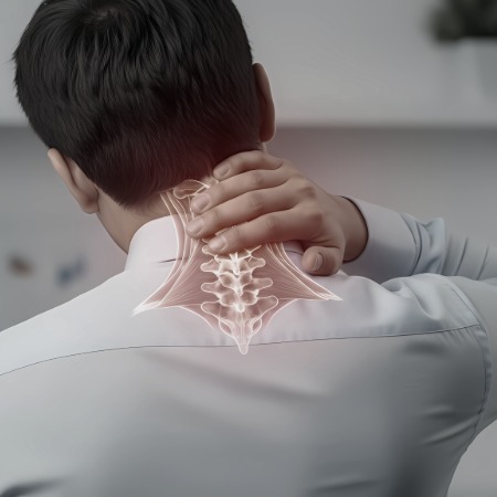man holding his neck