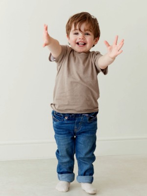Barney the toddler looking happy