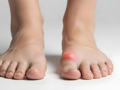Swelling and bunion on a human foot
