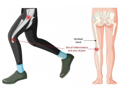 Graphic showing ITBS pain and inflammation in knee
