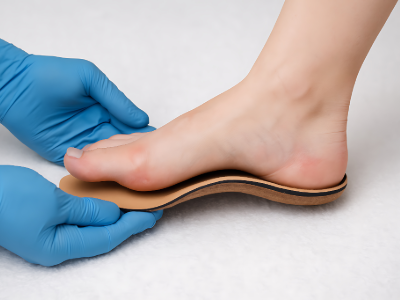 holding orthotic to foot
